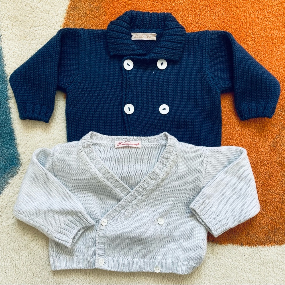 Two newborn wool cardigans made in Italy